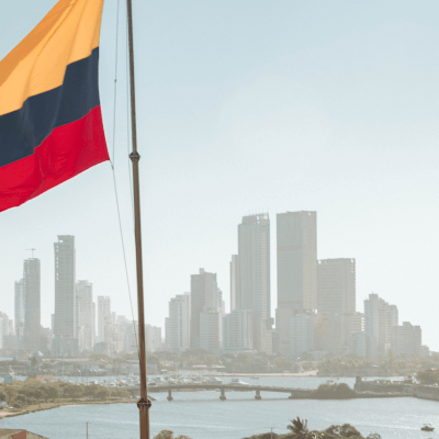 colombian flag in front of cartegena